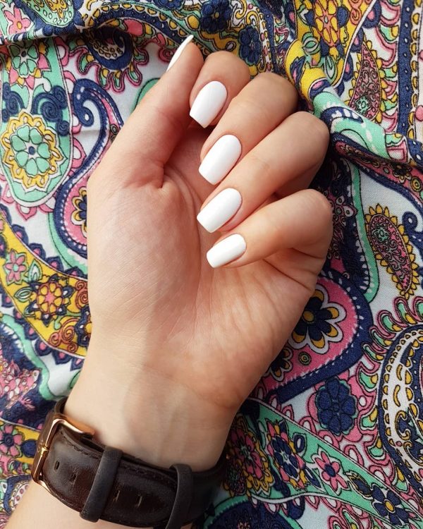 Elegant square shaped white summer nails