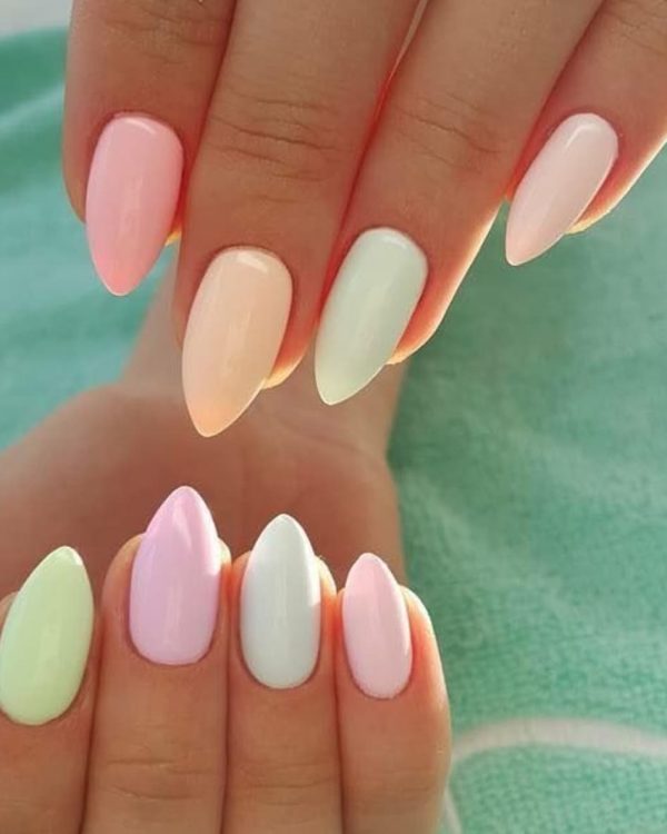 Cute summer nails set of so stylish pastel almond shaped multi colored nails