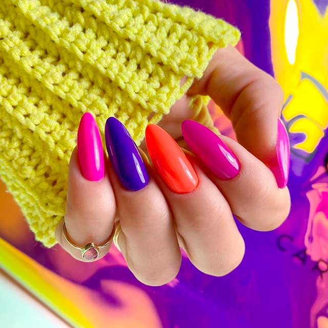 Cute summer nails set which, consists of stunning multi colored nails almond shaped set for summer time Cute summer nails set which, consists of stunning multi colored nails almond shaped set for summer time