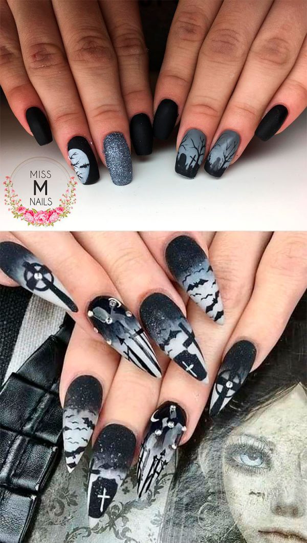 Amazing Black Grave Stone Halloween Press On Nails are considered best black Halloween nails