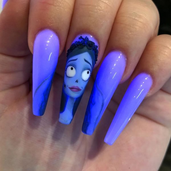 Amazing Glowing Corpse Bride Nails one of the best Halloween nail designs