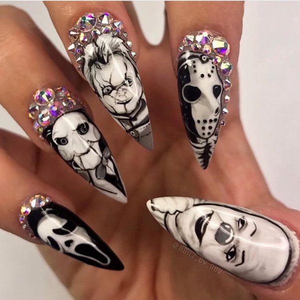 Amazing Serial Killers Halloween Press On Nails are creepy Halloween nails to try