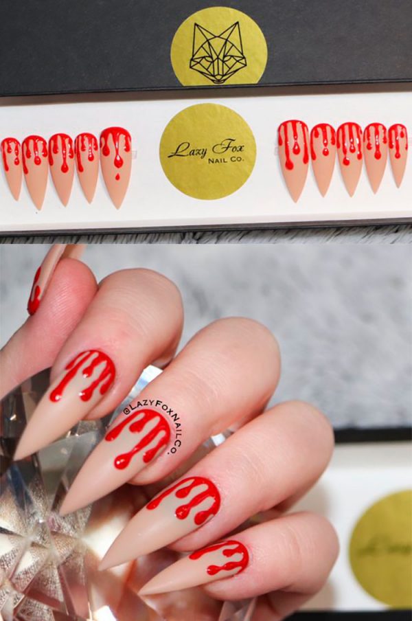 Creepy bloody Halloween press on nails, Halloween stiletto nails, best of Halloween nail designs