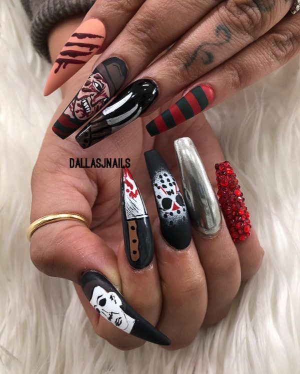 Beautiful Freddy VS Jason Halloween Nails