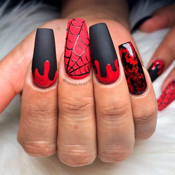Amazing Black, Bloody & Spiderweb Halloween Nails, creepy Halloween nail designs