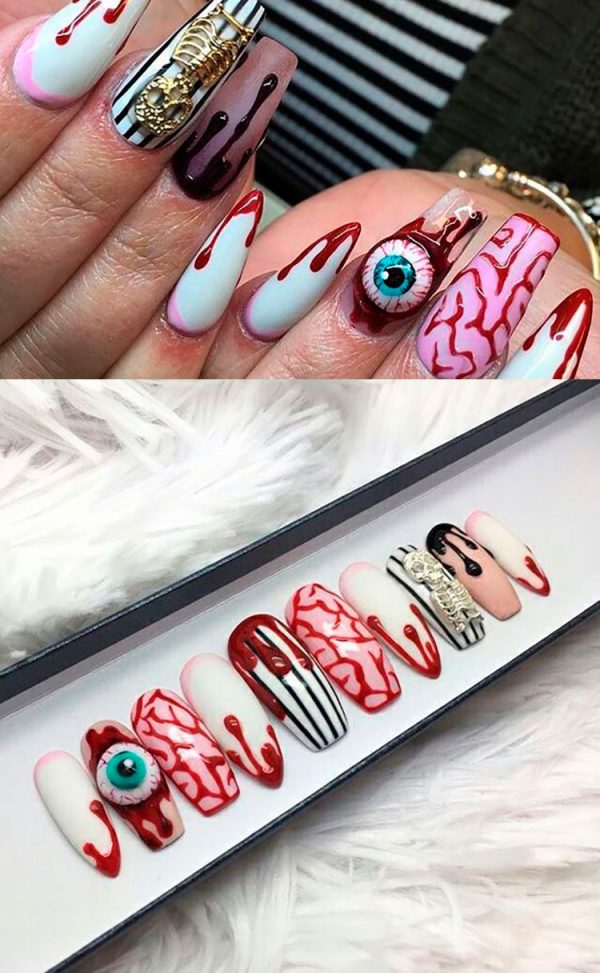 Creep Halloween Press On Nails are best of Halloween nail designs to wear