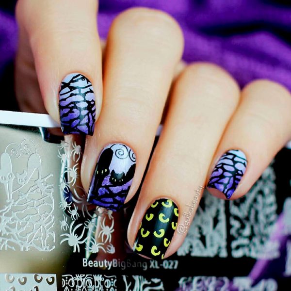 Creepy Square Halloween Acrylic Nails, Spooky Halloween nails, short Halloween nail design