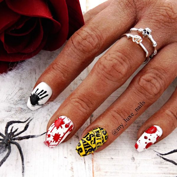 Cute and Creepy Halloween Press On Nails one of the best short coffin Halloween nail designs