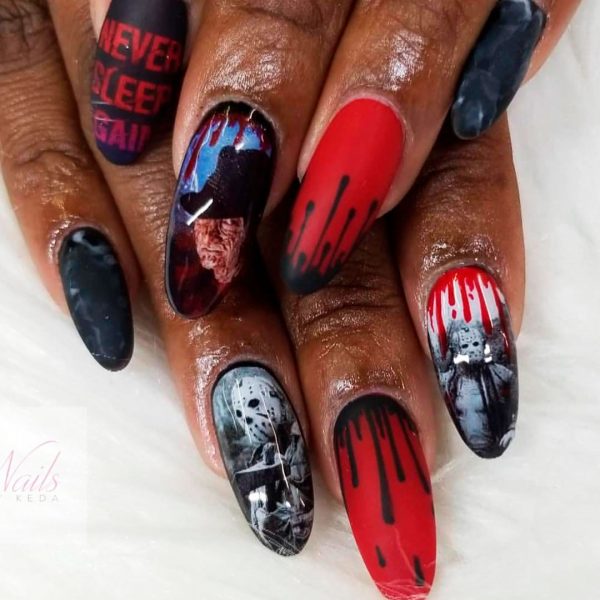 Freddy vs Jason Halloween Press on Nails! Freddy vs Jason Halloween Press on Nails are mix of creepy Halloween nail designs