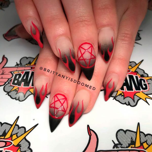 Perfect Magical Short Stiletto Halloween Nails, flame Halloween nail designs