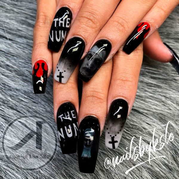 Scary Long Coffin Shaped Halloween Nails, Gothic Nails, and Halloween coffin nails