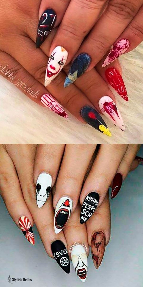 Beautiful and Creepy Halloween Press on Nails, creepy Halloween nail designs