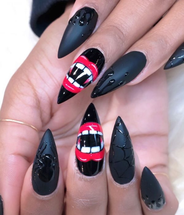 Spooky Black Spider web Halloween Press On Nails, black Halloween nail designs