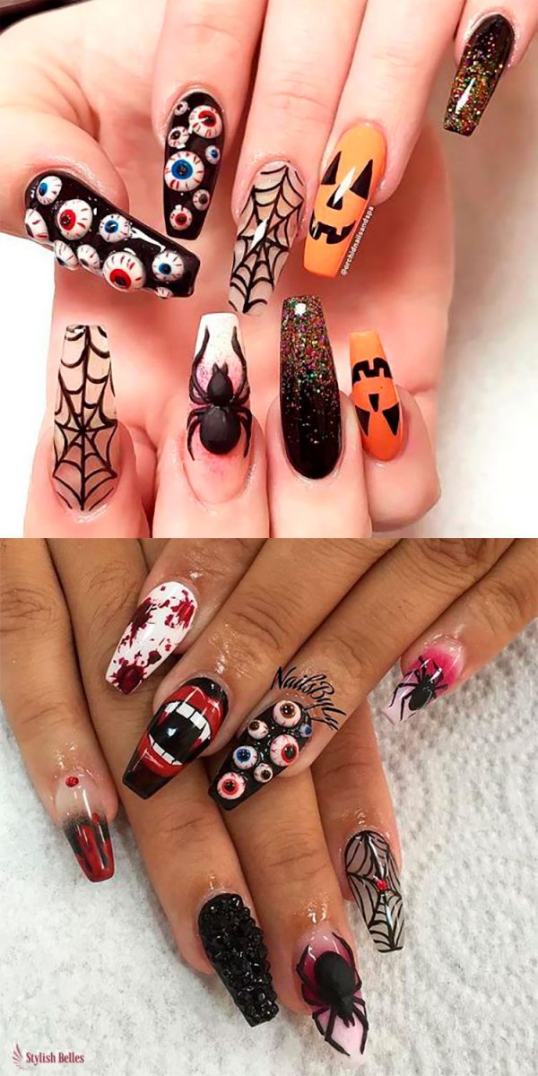 Spooky Halloween Press On Nails! Spooky Halloween Press On Nails, Halloween coffin nails, Best Halloween nails to try!