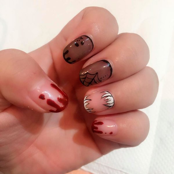 Spooky Short Round Halloween Acrylic Nails, Halloween nails, bloody Halloween nail designs