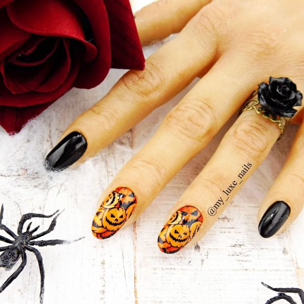 Stunning Pumpkin Halloween Press on Nails are cute short Halloween nails