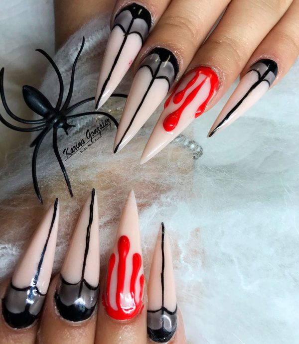 Stunning Stiletto Halloween Nails Idea, Long Halloween nails, bloody Halloween nail designs