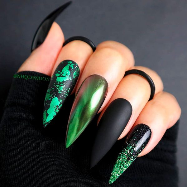 Wicked Black Halloween Stiletto Nails which are most cute and creepy Halloween nails to try