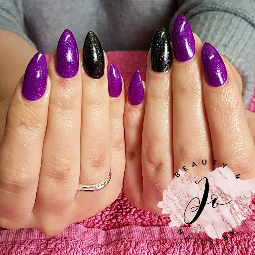Amazing Almond Medium Purple Fall Nails with Accent Black Nail