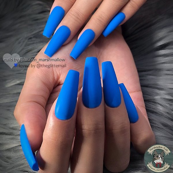 Amazing Coffin Shaped Medium Blue Fall Nails