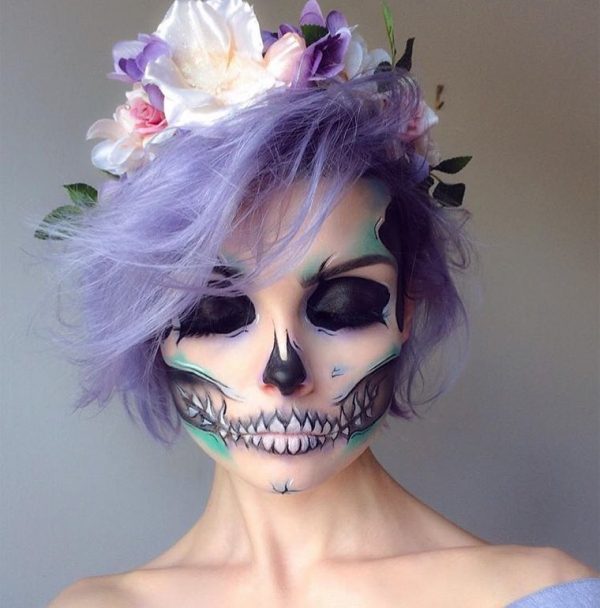 Amazing Halloween Half Skull Makeup Look, gorgeous Halloween makeup ideas