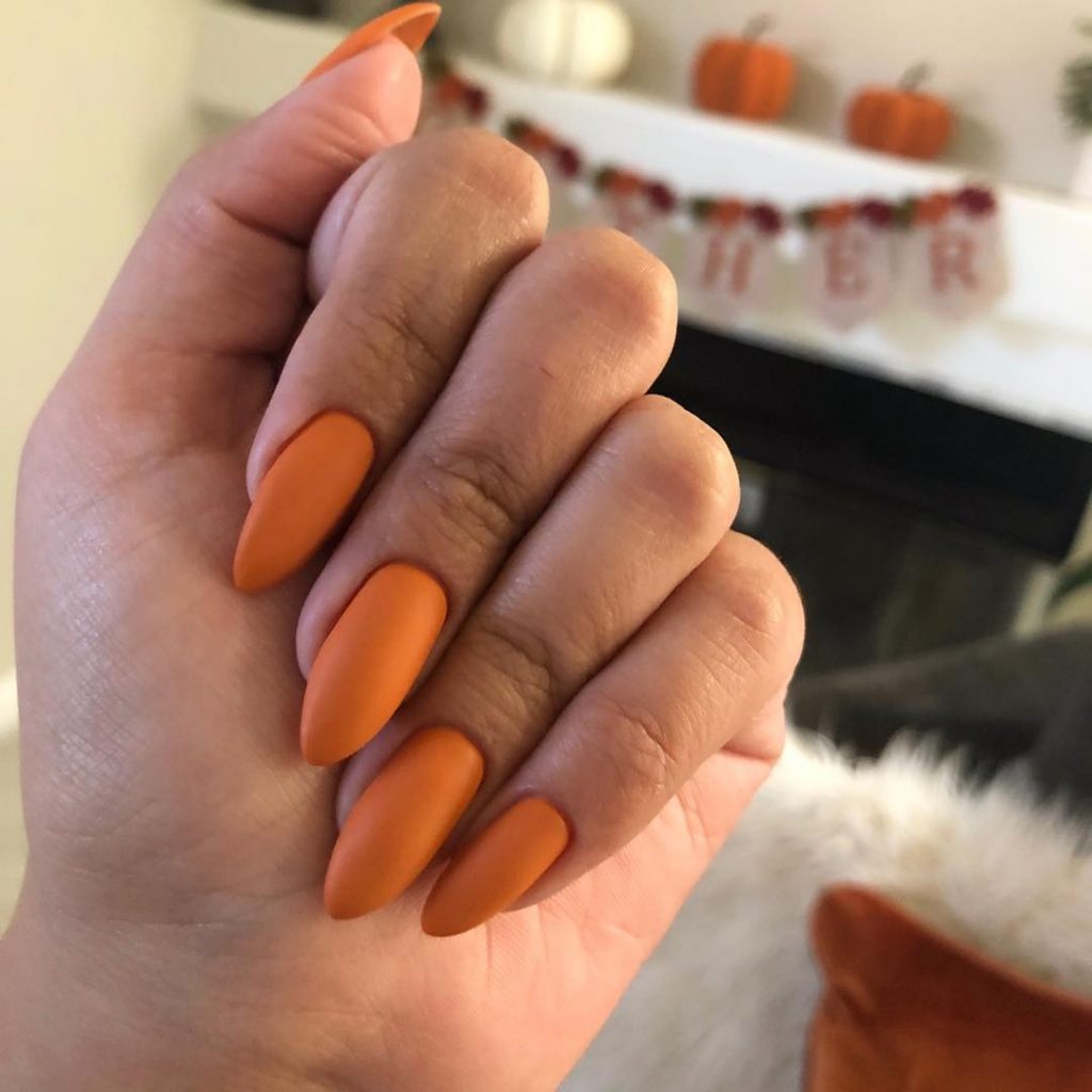 Amazing Matte Burnt Orange Almond Thanksgiving Nails