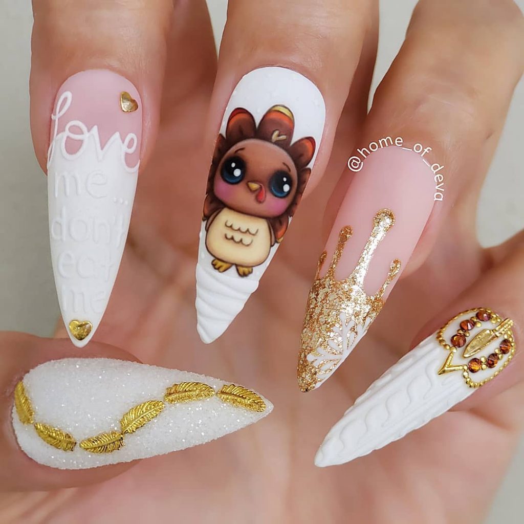 Love Me, Don't Eat Me Thanksgiving Nails Design Almond Shaped