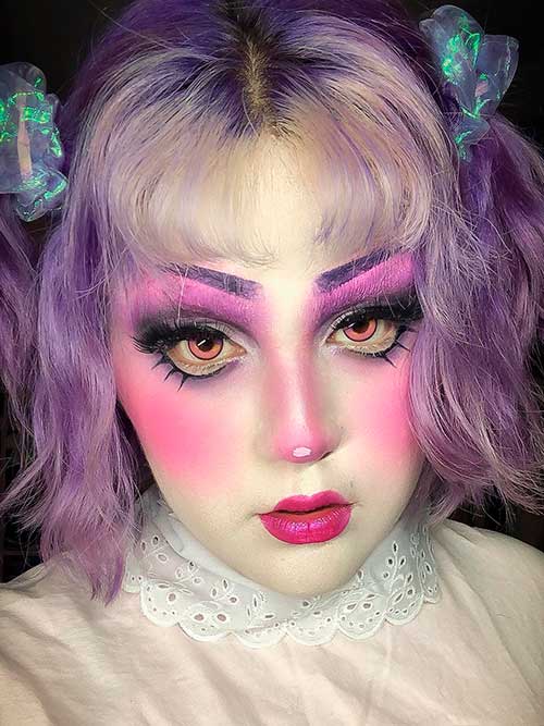Violet clown makeup easy look for a Halloween occasion