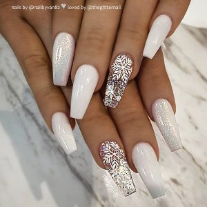 Amazing White, Fairy Dust and Snowflakes on Coffin Nails for Christmas Celebration!