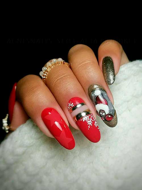 Beautiful red Christmas nails set with glitter for inspiration!
