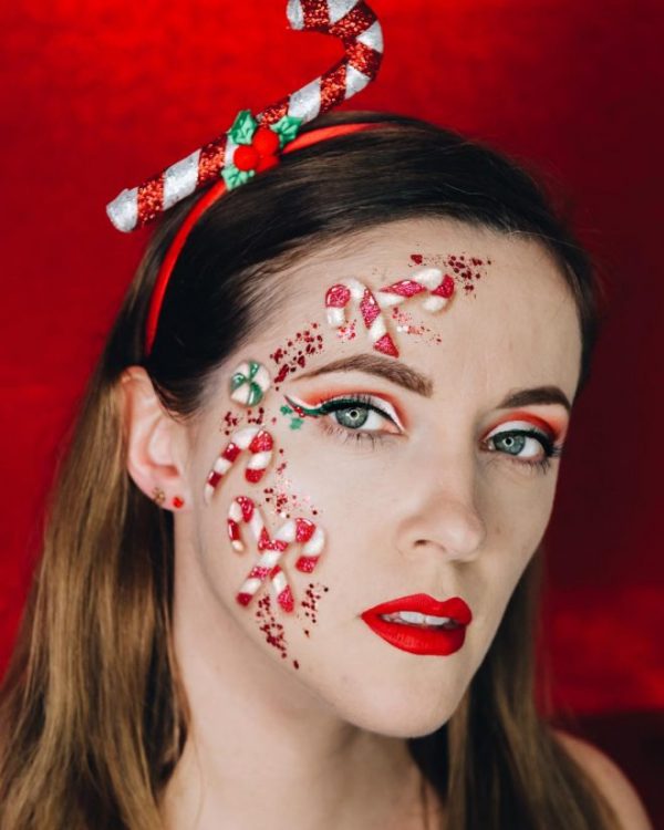 Cute Candy Cane Christmas Makeup Look!