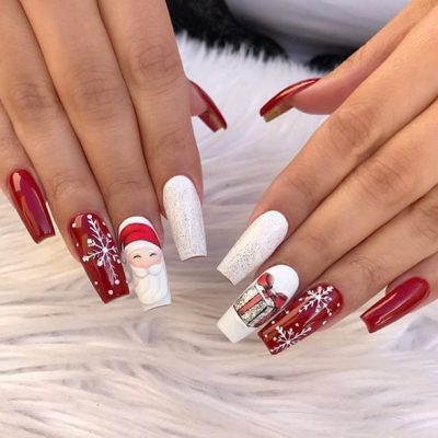 Festive white & red Christmas nails!