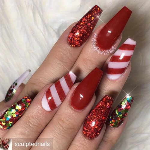 Gorgeous Candy Cane Red Christmas Nails
