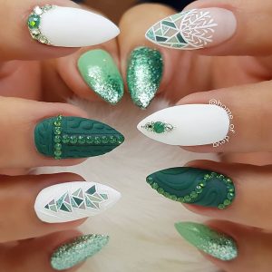 Gorgeous Green and White Christmas Nails with White Snowflake!
