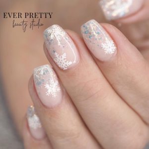 Gorgeous Pink Snowflake Nails Design for Christmas with Glitters!