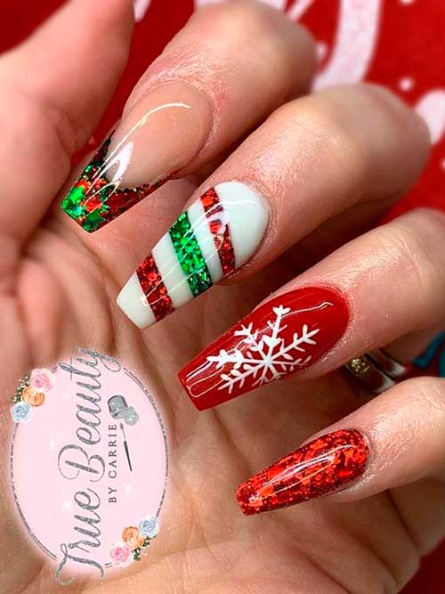 So cute and festive Christmas nails set with an accent snowflake nail!