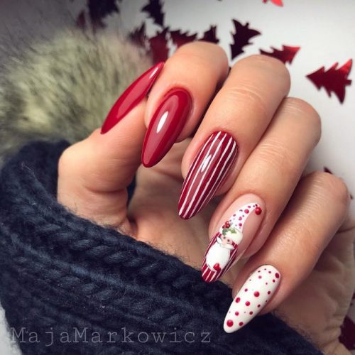 Sweet Red, White Stripped and Santa Claus Christmas Nails!