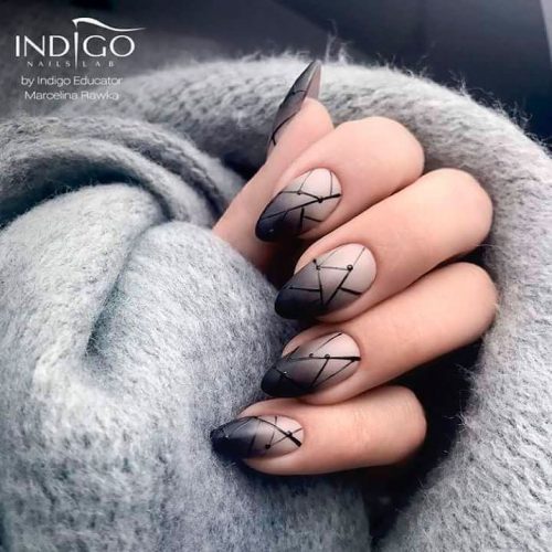 Beautiful almond black ombre nails!