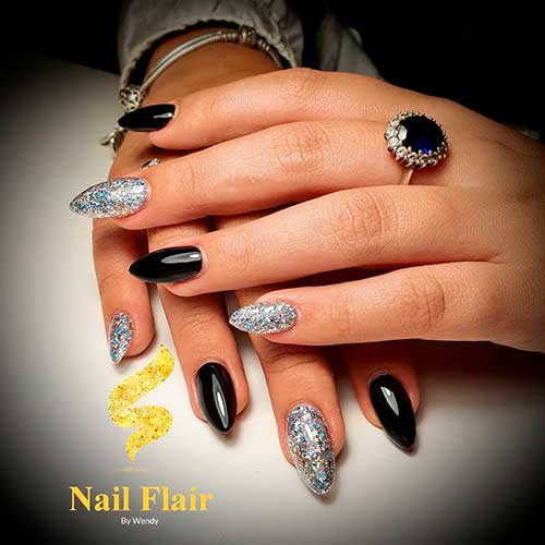 black and silver nails short, just try these cute black nails for a perfect look