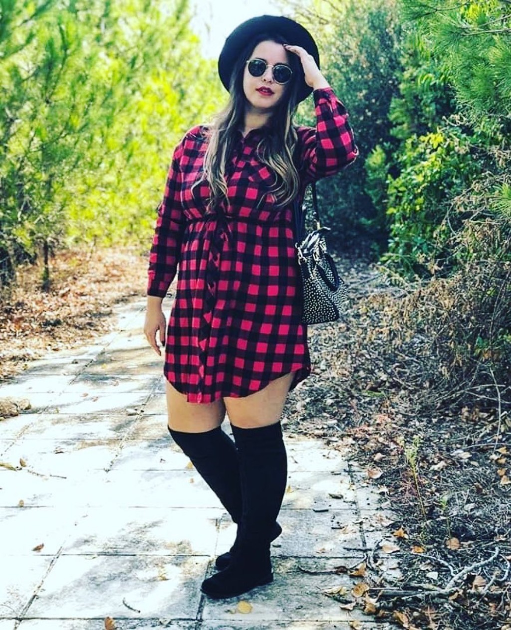 Amazing Plaid Shirt Dress with Pretty in Thigh High Boots for - plus size women's clothing Amazing Plaid Shirt Dress with Pretty in Thigh High Boots for - plus size women's clothing