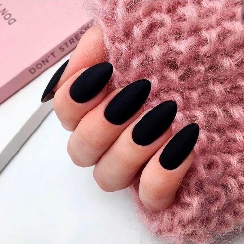 Amazing matte black almond nails!