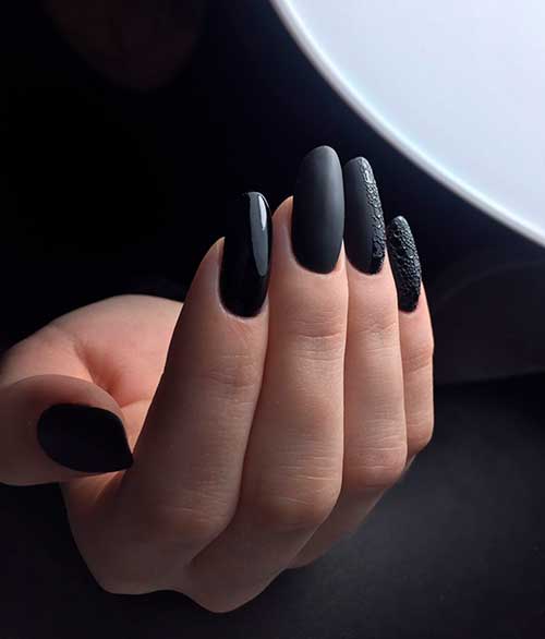 Amazing matte black nails set with an accent shiny nail!