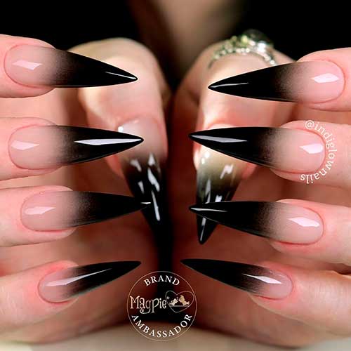 Amazing stiletto black ombre nails design!