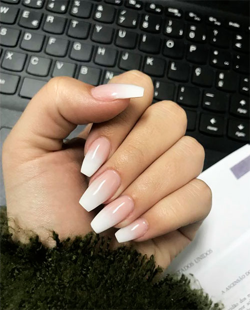Beautiful ombre french tip coffin nails that suit every girl! - Cute ombre french nails set