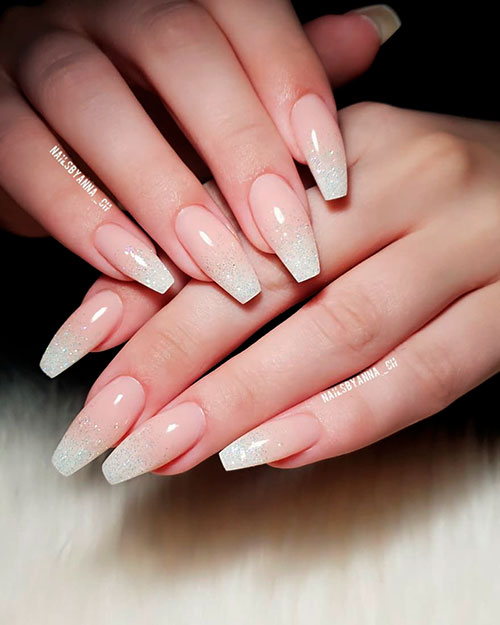Cute Ombre French Manicure with Sparkle Nails Tips - French ombre nails gel set