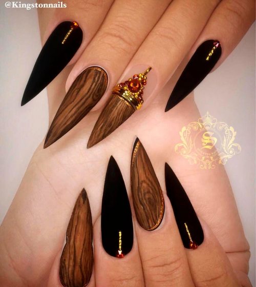 Cute matte black stiletto nails design!