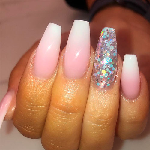 Gorgeous French Ombre Nails with an Accent Glitter Nail