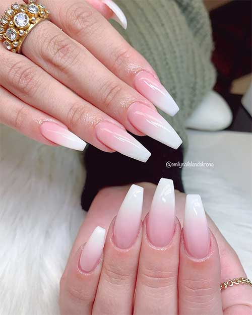Gorgeous gel French ombre nails design long shaped