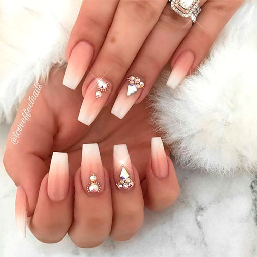 So Beautiful French Ombre Nails with Rhinestoned. I'm In Love With This Nails Set! - ombre french manicure gel
