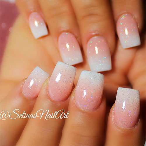 Stunning ombre nails french square tip with glitter